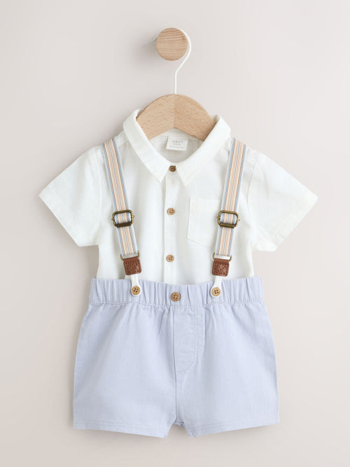Blue Shirt Body Shorts and Braces Baby Set 3 Piece (0mths-2yrs)