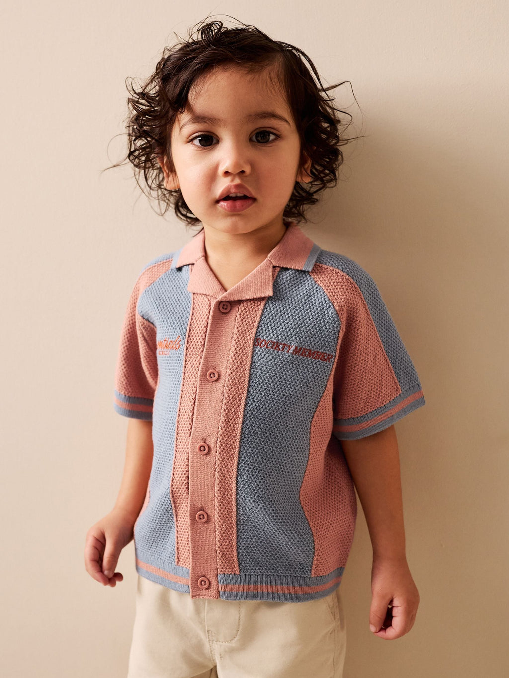 Blue/Orange Knitted Revere Collar Polo Shirt (3mths-7yrs)