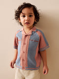 Blue/Orange Knitted Revere Collar Polo Shirt (3mths-7yrs)