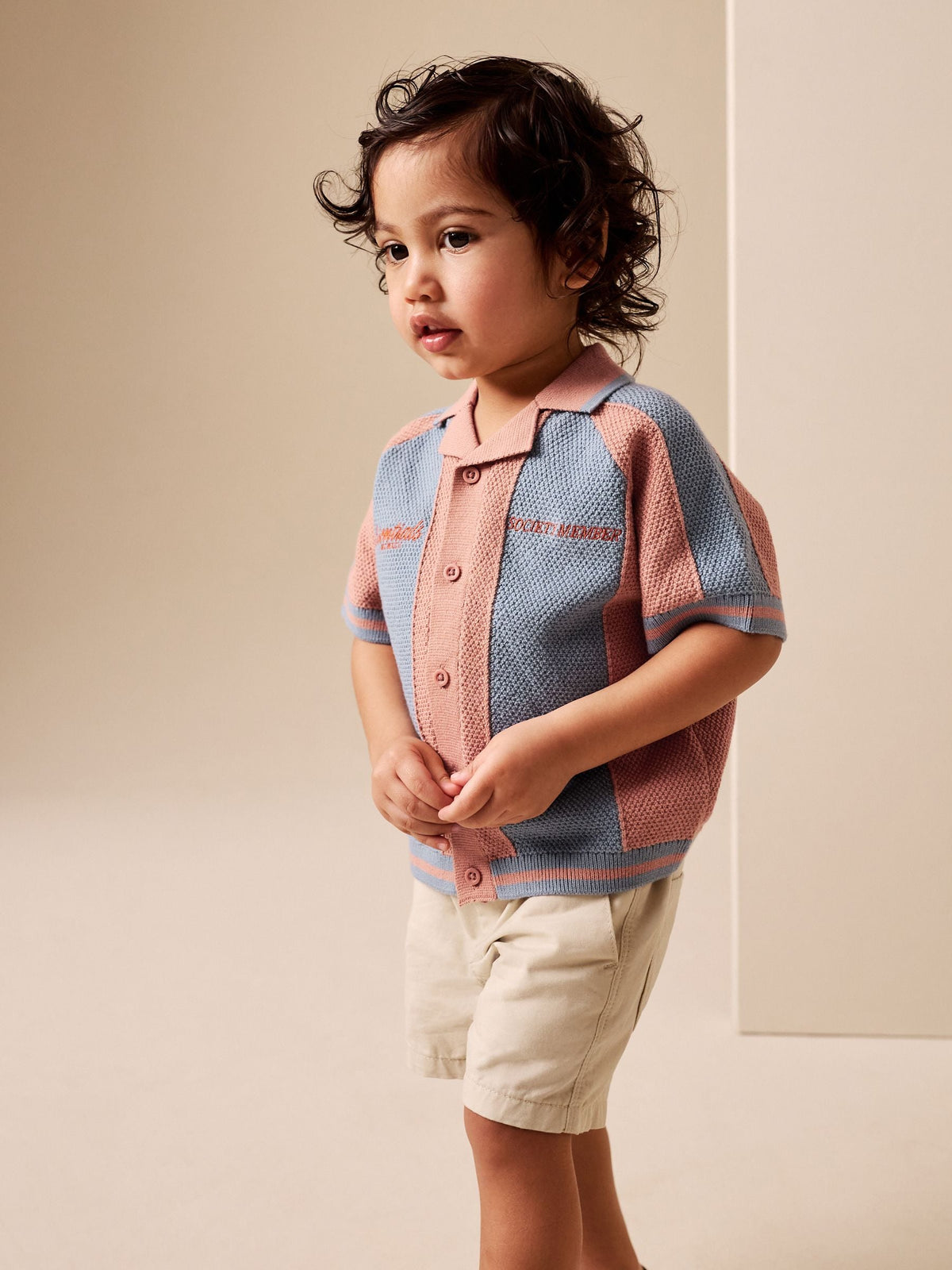 Blue/Orange Knitted Revere Collar Polo Shirt (3mths-7yrs)