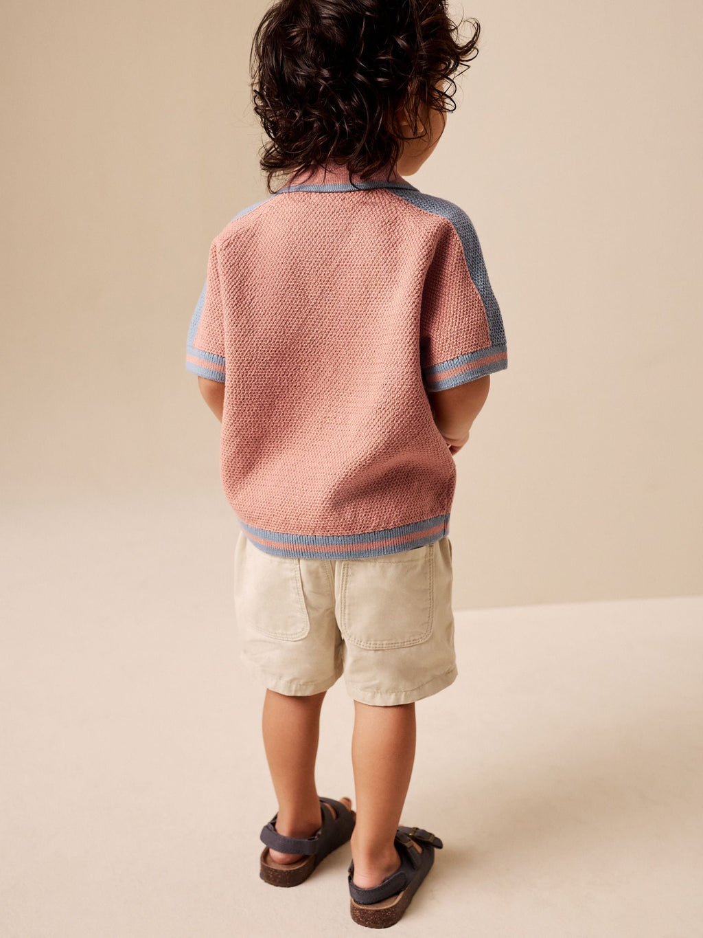 Blue/Orange Knitted Revere Collar Polo Shirt (3mths-7yrs)