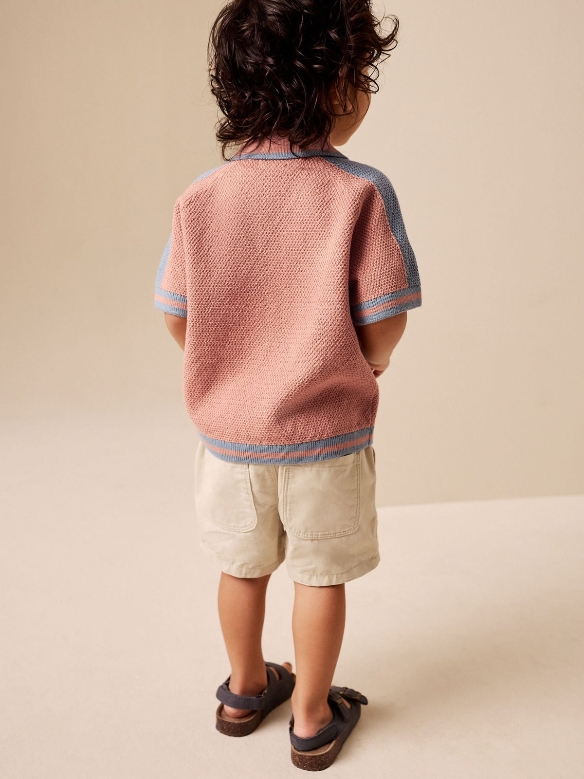 Blue/Orange Knitted Revere Collar Polo Shirt (3mths-7yrs)