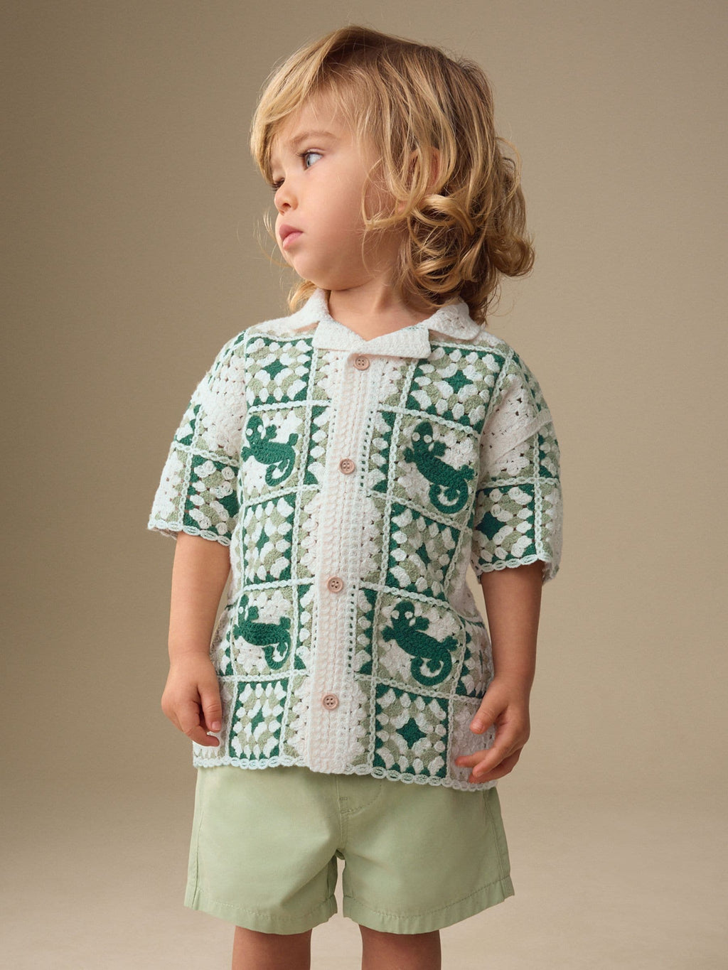 Green Lizard Crochet Knitted Short Sleeve Shirt (12mths-10yrs)