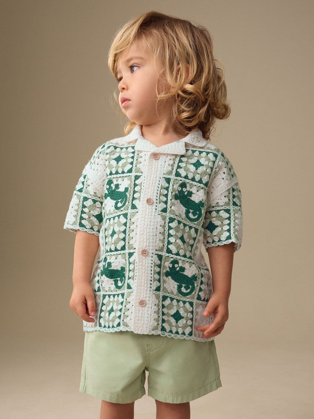 Green Lizard Crochet Knitted Short Sleeve Shirt (12mths-10yrs)
