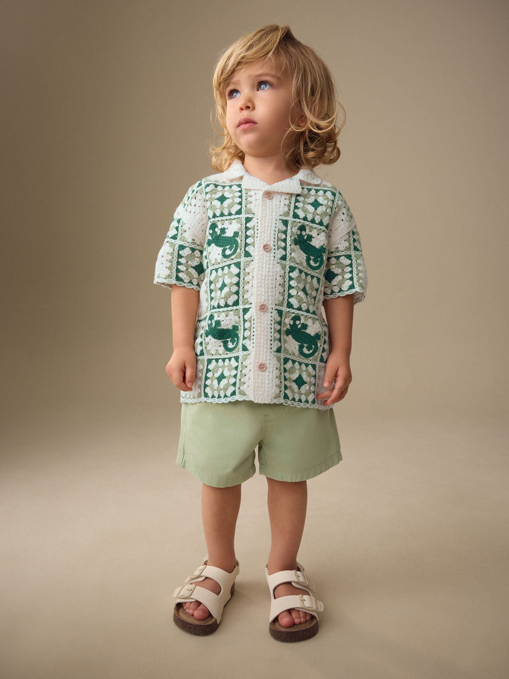 Green Lizard Crochet Knitted Short Sleeve Shirt (12mths-10yrs)