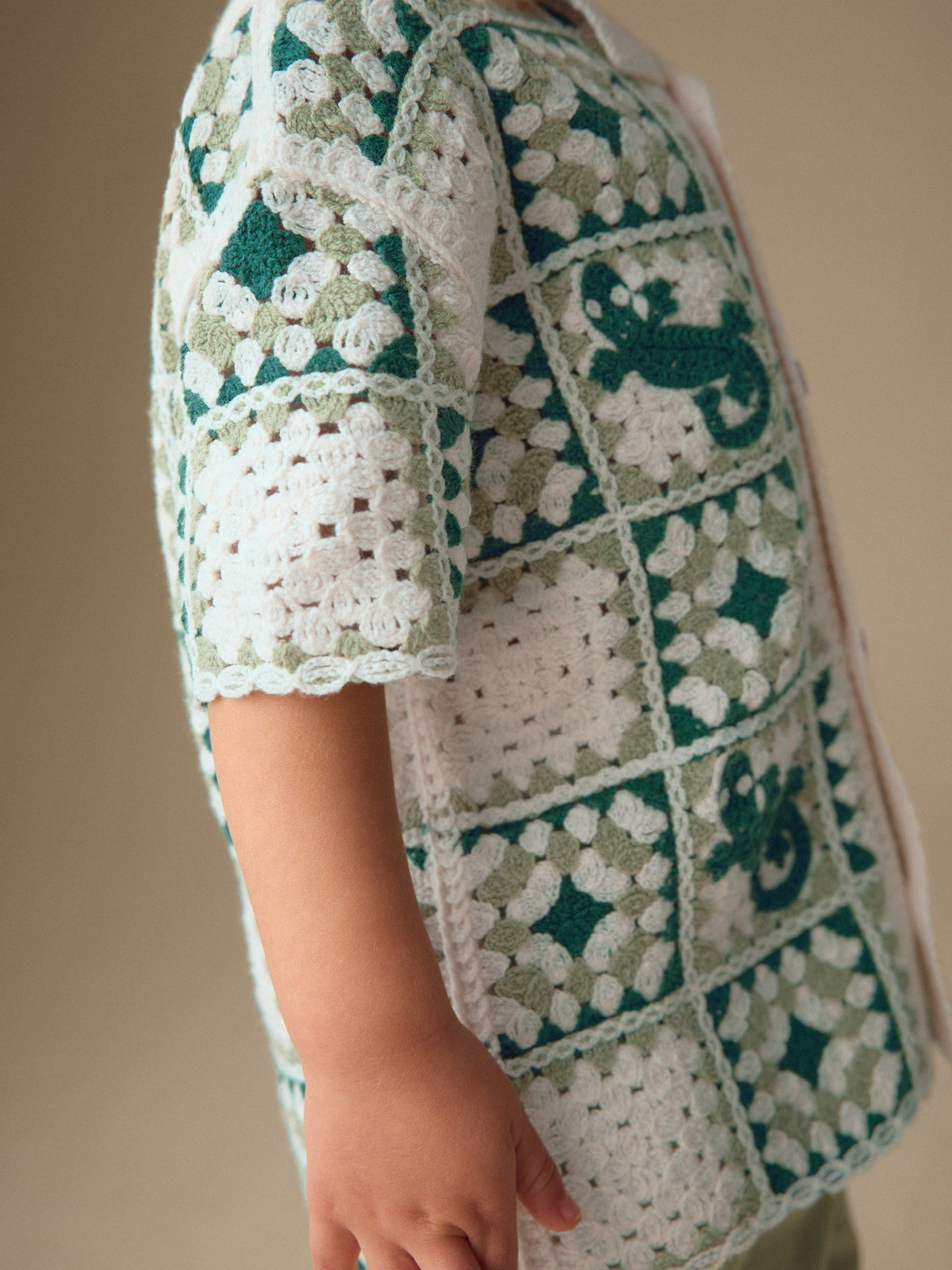 Green Lizard Crochet Knitted Short Sleeve Shirt (12mths-10yrs)