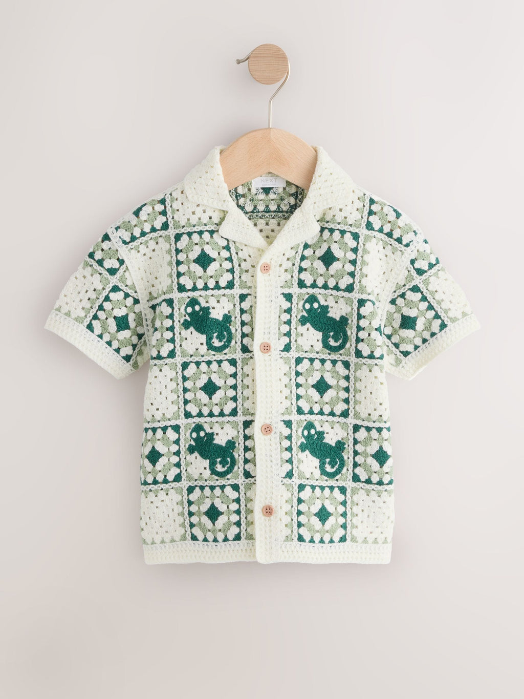 Green Lizard Crochet Knitted Short Sleeve Shirt (12mths-10yrs)