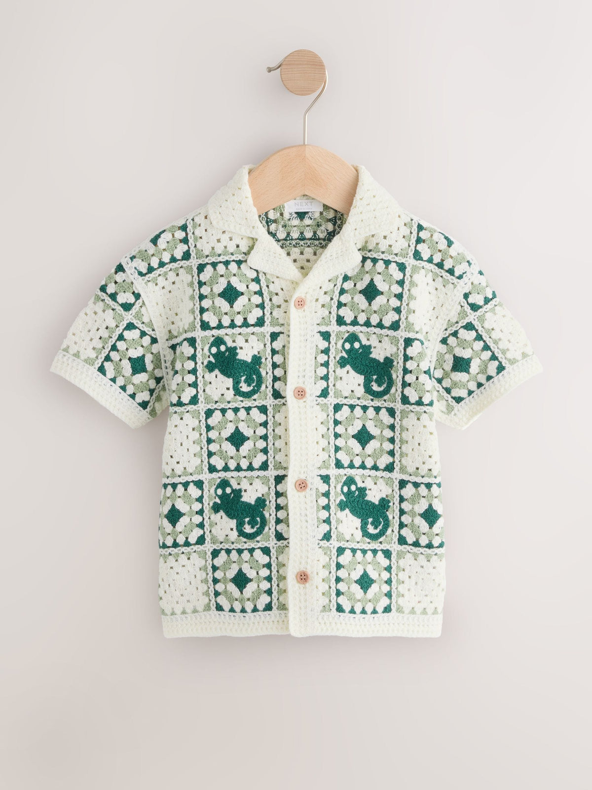 Green Lizard Crochet Knitted Short Sleeve Shirt (12mths-10yrs)
