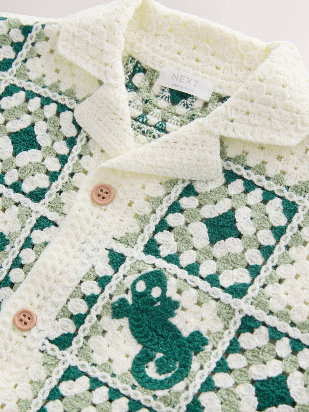 Green Lizard Crochet Knitted Short Sleeve Shirt (12mths-10yrs)