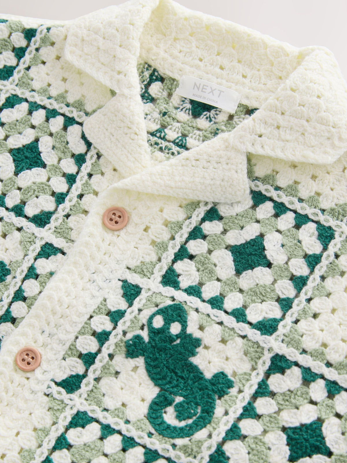 Green Lizard Crochet Knitted Short Sleeve Shirt (12mths-10yrs)