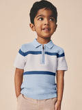 Blue Colourblock Knitted Zip Neck Polo Shirt (3mths-7yrs)