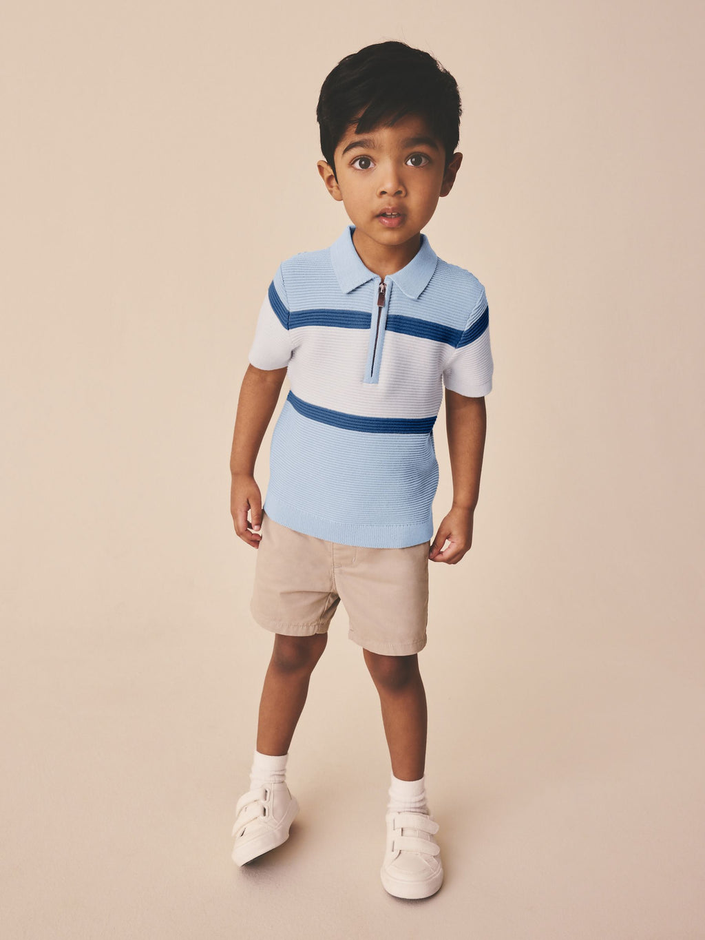 Blue Colourblock Knitted Zip Neck Polo Shirt (3mths-7yrs)