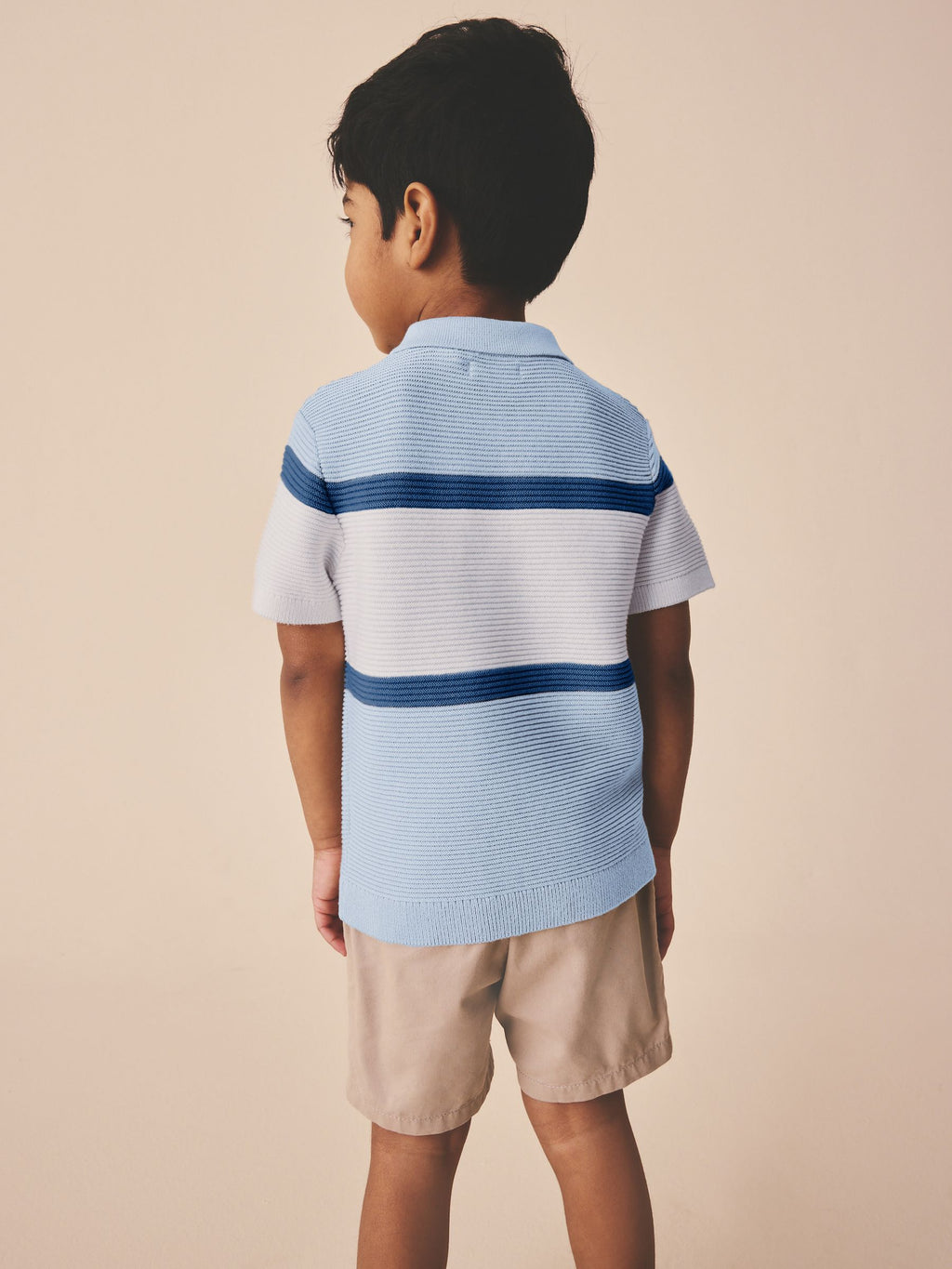 Blue Colourblock Knitted Zip Neck Polo Shirt (3mths-7yrs)