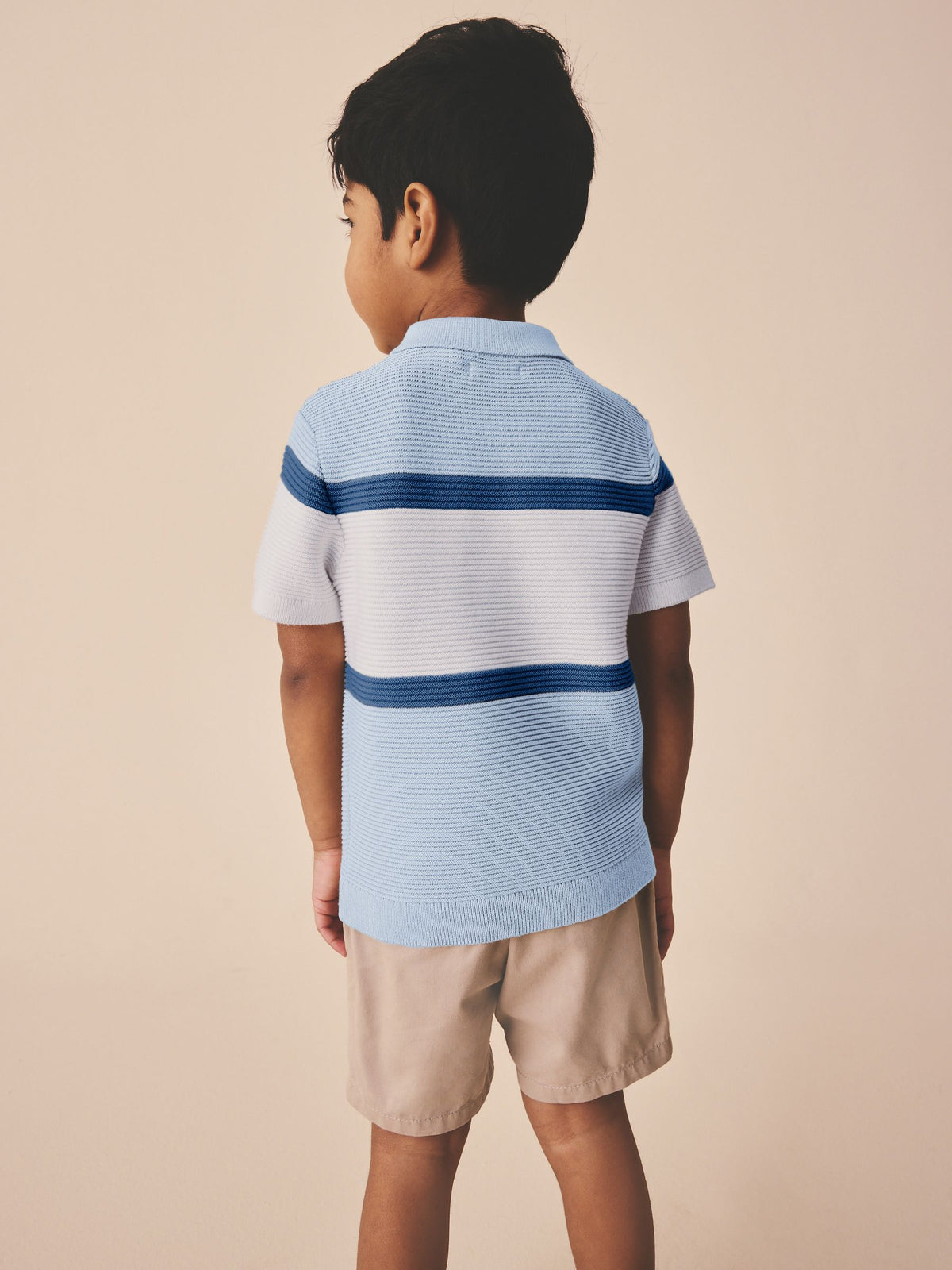 Blue Colourblock Knitted Zip Neck Polo Shirt (3mths-7yrs)