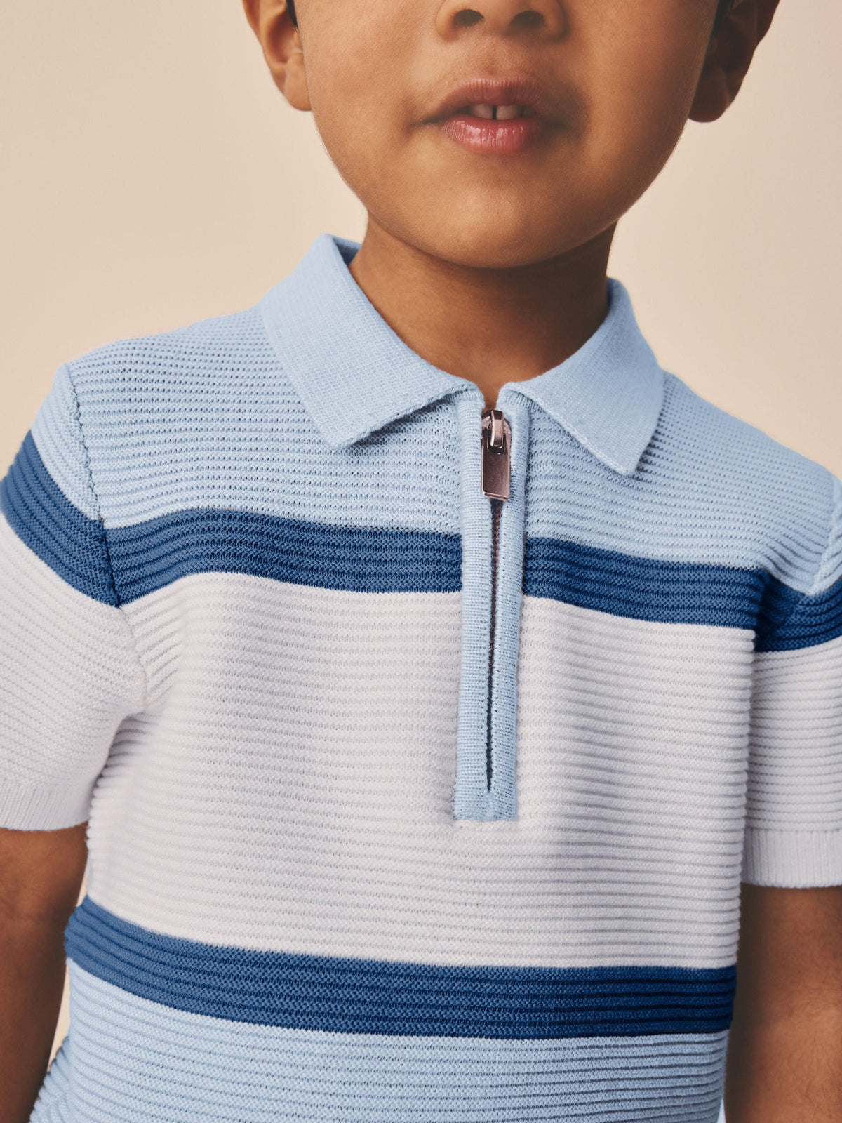 Blue Colourblock Knitted Zip Neck Polo Shirt (3mths-7yrs)