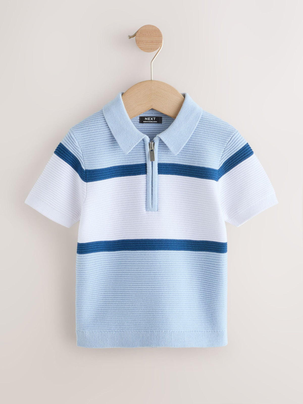 Blue Colourblock Knitted Zip Neck Polo Shirt (3mths-7yrs)
