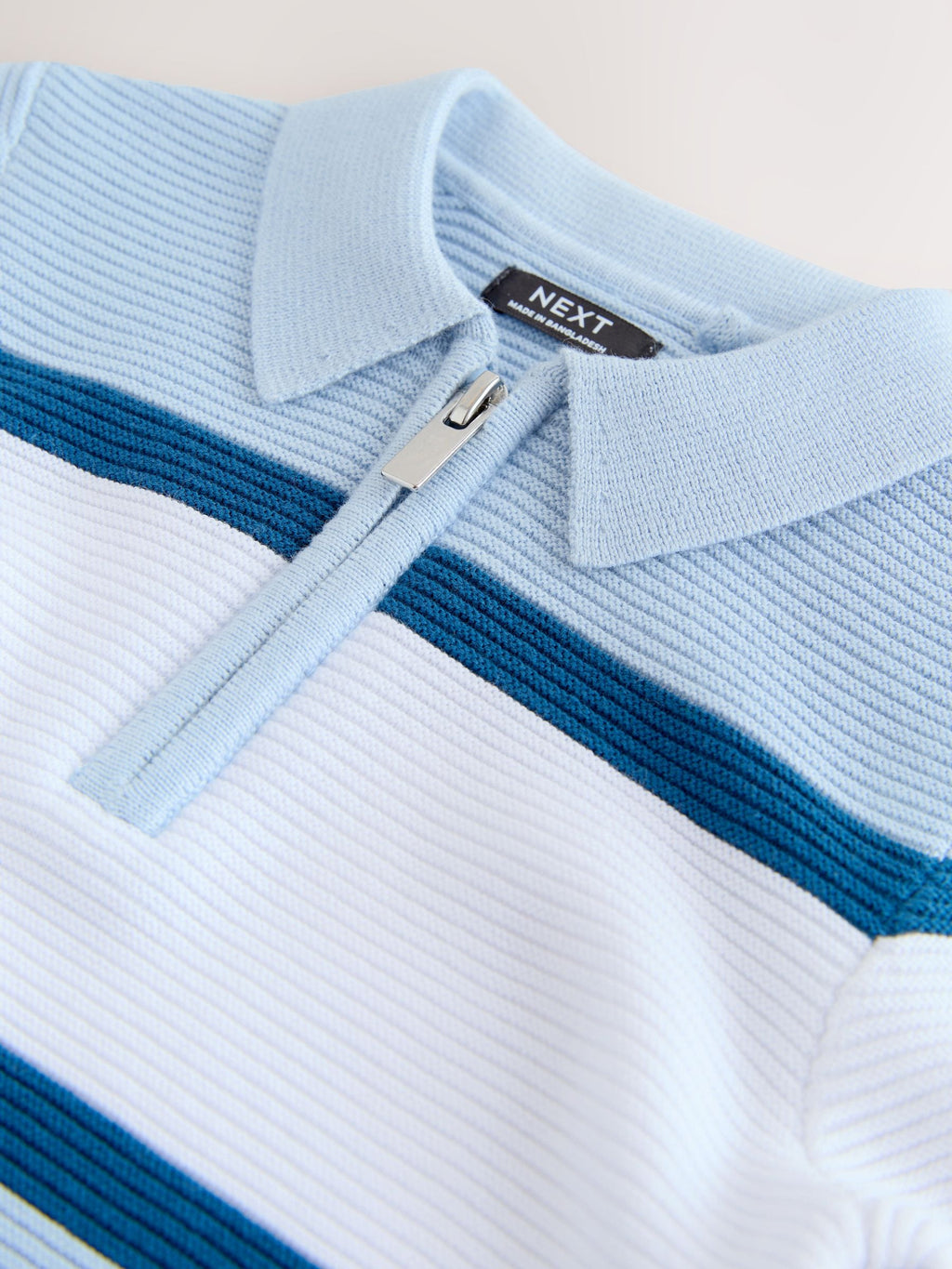 Blue Colourblock Knitted Zip Neck Polo Shirt (3mths-7yrs)