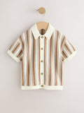 Neutral Knitted Stripe Polo Shirt (3mths-7yrs)