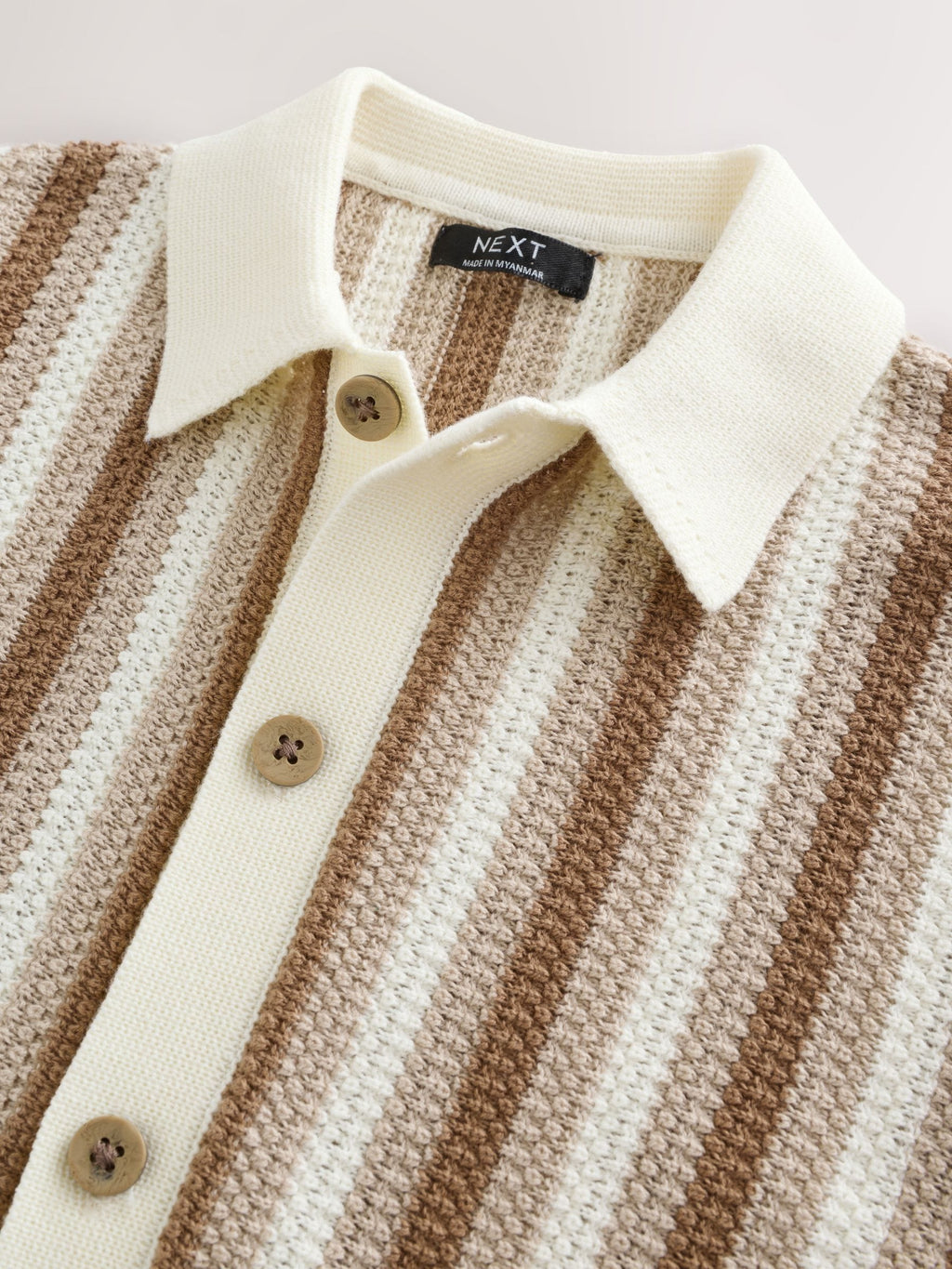 Neutral Knitted Stripe Polo Shirt (3mths-7yrs)