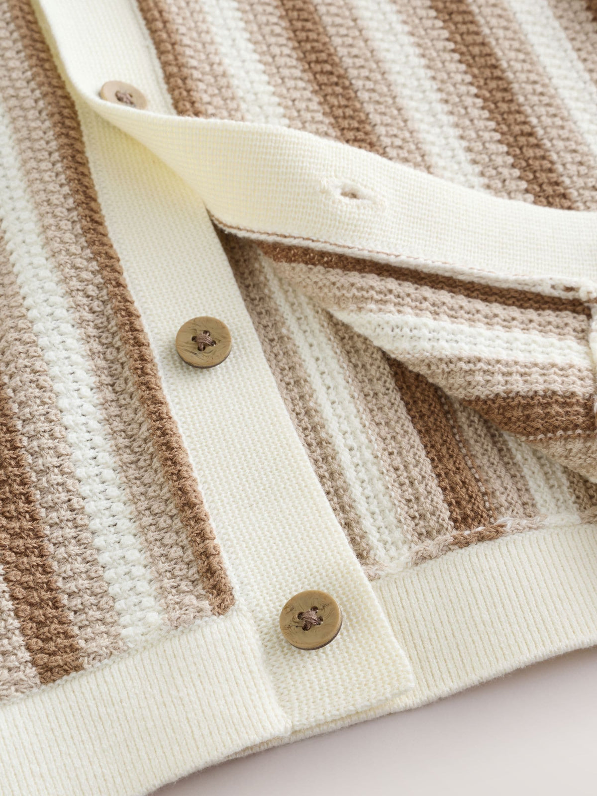 Neutral Knitted Stripe Polo Shirt (3mths-7yrs)