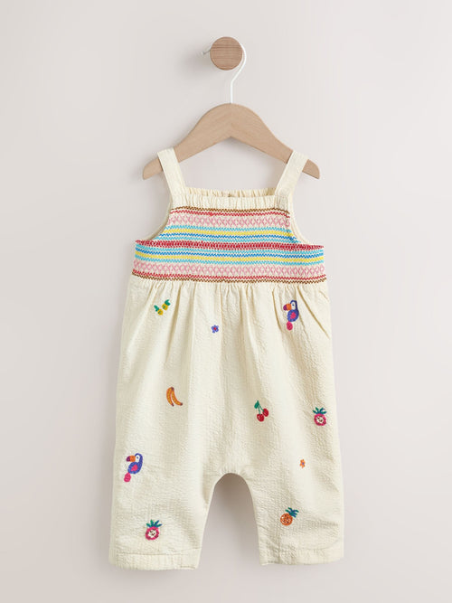 White Tropical Embroidery Baby Long Leg Romper (0mths-2yrs)