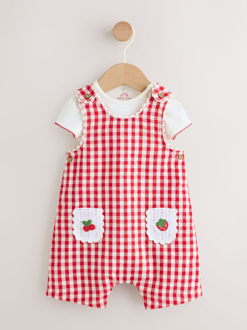 Red Gingham Printed Baby Dungarees and Bodysuits Set 2 Piece (0mths-2yrs)