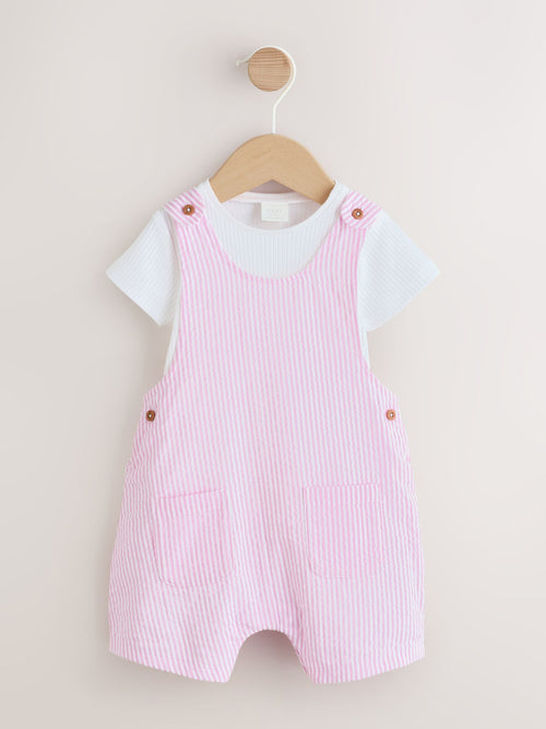 Pink and White Stripe Baby Dungarees and Bodysuits Set 2 Piece (0mths-2yrs)