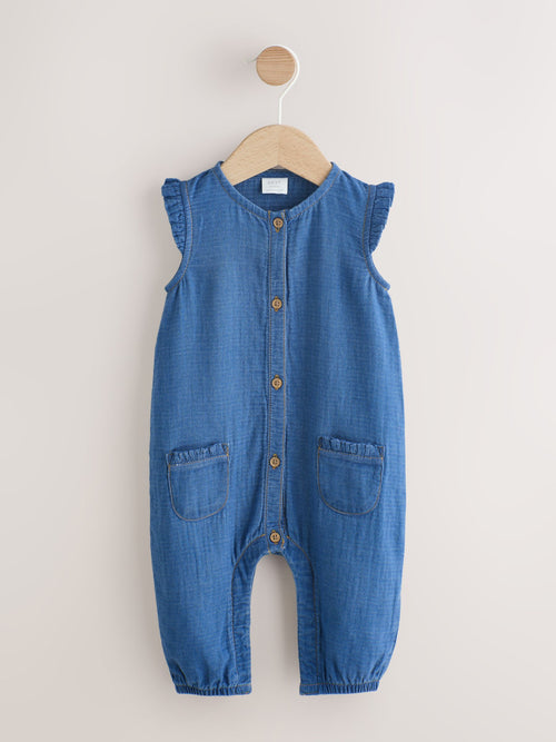 Denim Blue Baby Long Leg Romper (0mths-2yrs)
