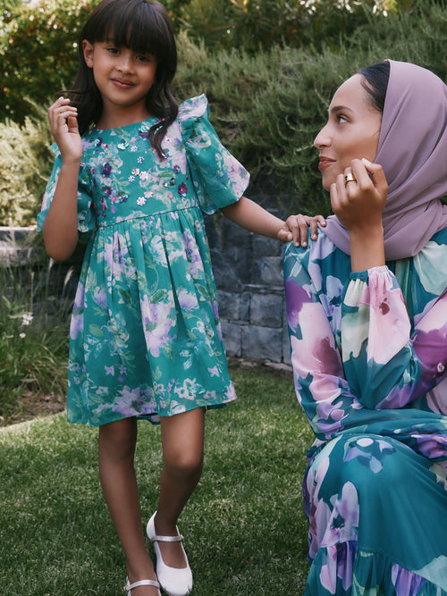 Green Floral Embellished Occasion Dress (3-16yrs)