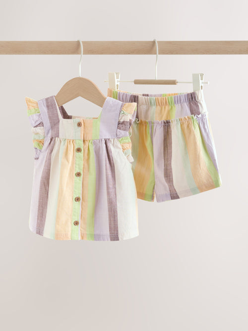 Multi Stripe Woven Baby Top and Shorts Set 2 Piece (0mths-2yrs)