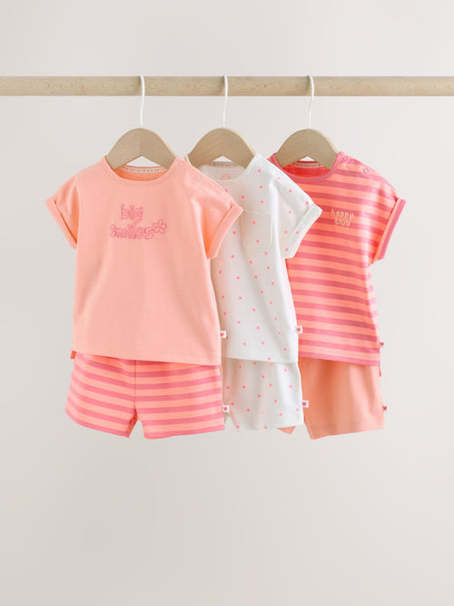 Pink Slogan Short Sleeve Top and Shorts Baby Set 6 Piece (0mths-2yrs)