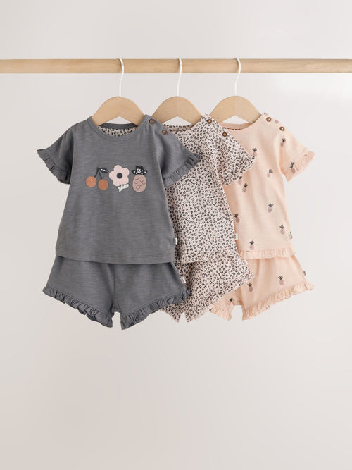 Monochrome Flower Short Sleeve Top and Shorts Baby Set 6 Piece (0mths-2yrs)