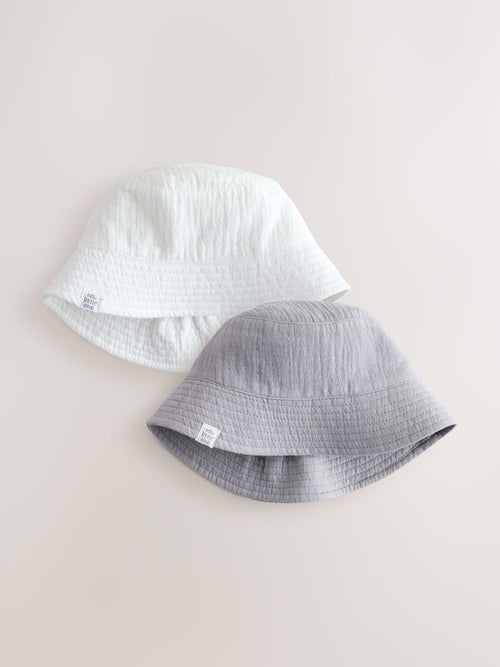 Grey and White Crinkle Baby Bucket Hats 2 Pack