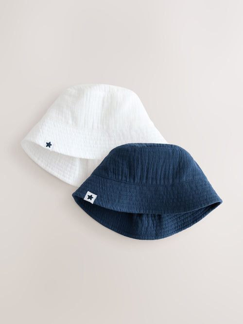 White and Blue Woven Bucket Hats 2 Pack