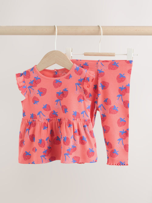 Red Strawberry Rib Top and Leggings Baby Set 2 Piece (0mths-2yrs)