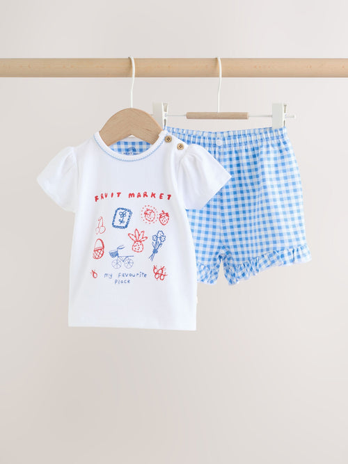 White Picnic Short Sleeve Baby Top and Short Set 2 Piece (0mths-2yrs)
