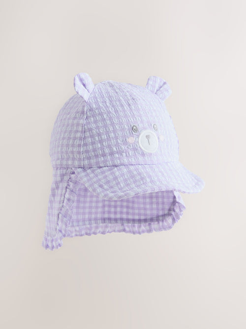 Purple Gingham Baby Embroidered Bear Legionnaire Hat