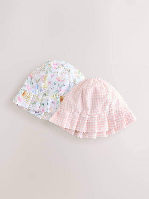 Pink Floral and Gingham Baby Woven Bucket Hats 2 Pack