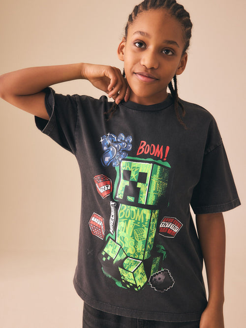 Charcoal Grey Washed Single Minecraft T-Shirt (3-16yrs)