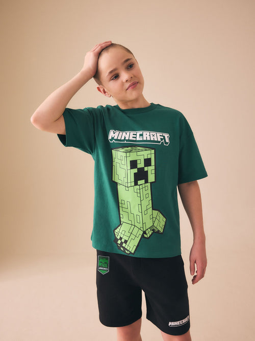 Dark Green/Black Minecraft T-Shirt and Shorts Set (3-16yrs)