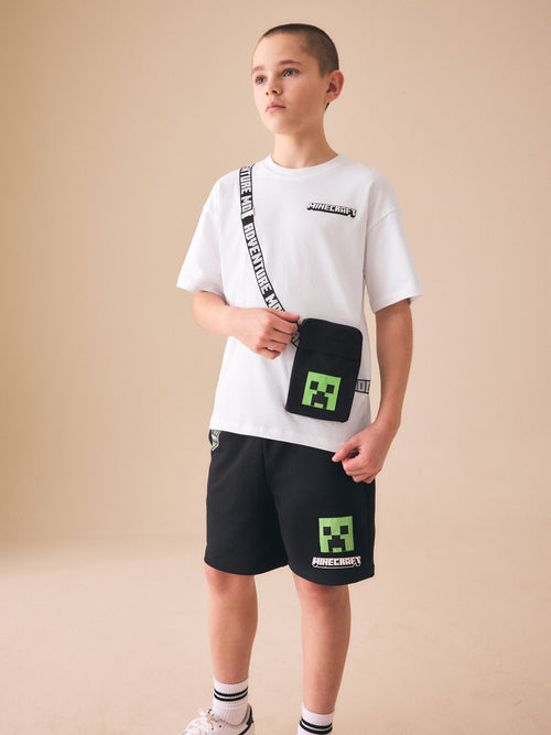 White/Black Minecraft Bag T-Shirt and Shorts Set (3-16yrs)