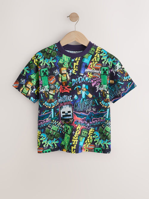Purple All Over Print Single Minecraft T-Shirt (3-16yrs)