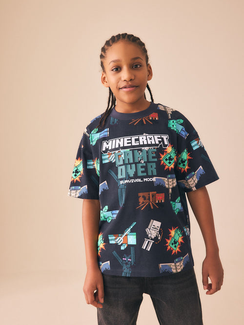 Black All Over Print Single Minecraft T-Shirt (3-16yrs)