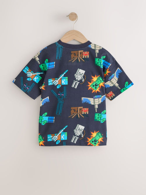 Black All Over Print Single Minecraft T-Shirt (3-16yrs)