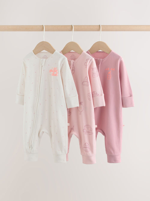 Pink Two Way Zip Baby Sleepsuit 3 Pack (0mths-3yrs)