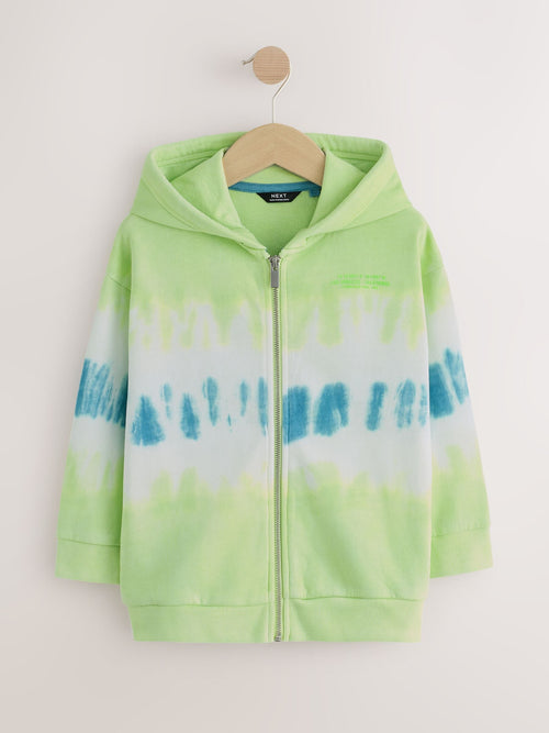 Lime Green Tie Dye Regular Fit Graphic Zip Up Hoodie (3-16yrs)