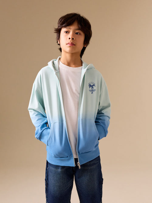 Blue Dip Dye Regular Fit Graphic Zip Up Hoodie (3-16yrs)