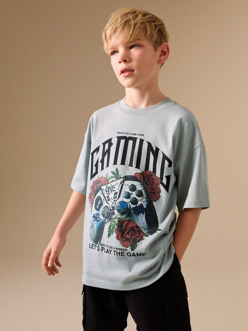 Grey Gaming Short Sleeve Graphic T-Shirt (3-16yrs)