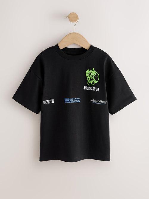 Black Skull Back Print Short Sleeve Graphic T-Shirt (3-16yrs)