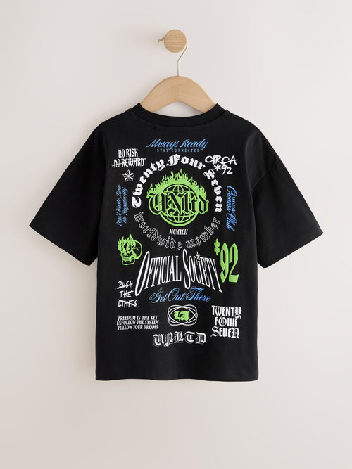 Black Skull Back Print Short Sleeve Graphic T-Shirt (3-16yrs)